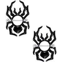 14G 5/8 Black Tribal Halloween Spider Nipple Shield Set
