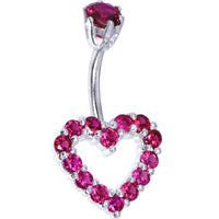 Sterling Silver 925 Siam Red Cubic Zirconia Timeless Heart Belly Ring