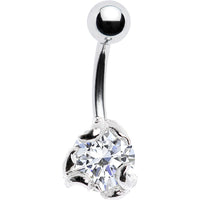 Sterling Silver 925 Clear CZ Scroll Solitaire Belly Ring