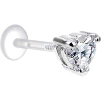 16G 3/8 Clear CZ Heart Bioplast Tragus Labret Monroe