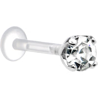 14G 3/8 Clear CZ Round Bioplast Tragus Labret Monroe