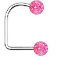 14G Pink Acrylic Glitter Ball Lippy Loop Labret