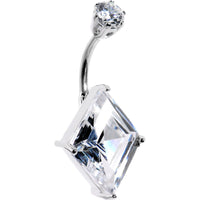 Sterling Silver 925 Cubic Zirconia Diamond Contour Solitaire Belly Ring