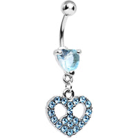 Aqua Gem Peace Sign Heart Belly Ring