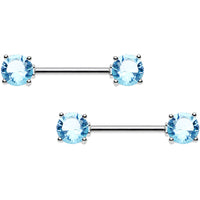 Aqua Cubic Zirconia Front Gem Nipple Barbell Set