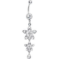 Clear Gem Duet Flowers Belly Ring