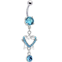 Aqua Gem Falling Star Heart Drop Belly Ring