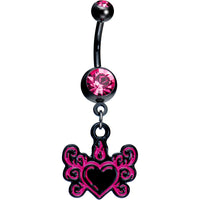 Pink Gem Tribal Flame Heart Belly Ring