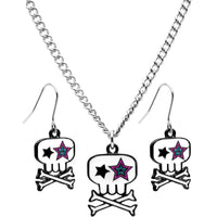 Starry Eyed Skull and Crossbones Earring and Necklace Set