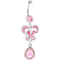 Pink Gem Butterfly Teardrop Belly Ring