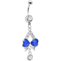 Clear Gem Heartfelt Blue Bow Drop Belly Ring