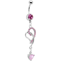 Pink Gem Heart Vine Swirl Dangle Belly Ring