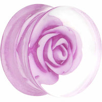 20mm Clear Acrylic Light Purple Floating Rose Flower Saddle Plug