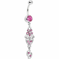 Pink Gem Floral Lace Filigree Dangle Belly Ring