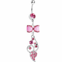 Pink Enamel Bowtie Winding Vine Belly Ring