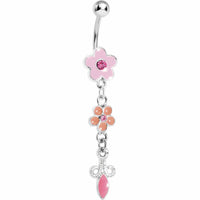 Pink Double Flower Drop Belly Ring