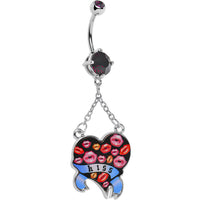 Double Gem Smooch Kisses Heart Belly Ring