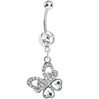Crystalline Gem Paved Heart Wing Butterfly Belly Ring