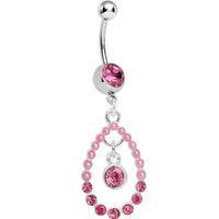 Pink Gem Faux Pearl Teardrop Dangle Belly Ring