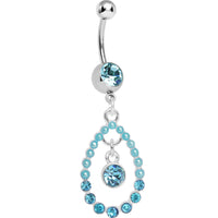 Blue Gem Faux Pearl Teardrop Dangle Belly Ring