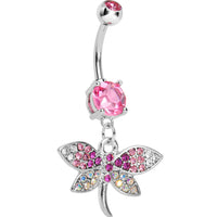 Pink CZ Multi-Color Dragonfly Belly Ring