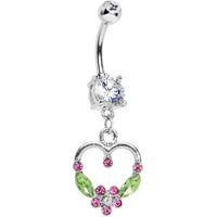 Crystalline Gem Floral Hollow Heart Dangle Belly Ring