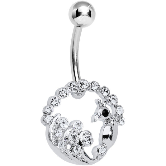 Crystalline Gem Paved Preening Peacock Belly Ring