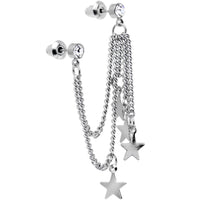 Clear Gem 3 Star Double Chain Ear to Cartilage Stud Earrings