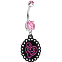 Pink Gem Black Pink Music Notes Heart Dangle Belly Ring