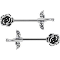 14G 5/8 Sprouting Rose Flower Barbell Nipple Ring Set