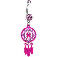 Pink Gem Butterfly Dream Catcher Dangle Belly Ring