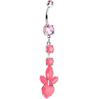 Pink Gem Neon Heart Petals Flower Dangle Belly Ring
