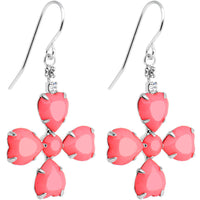 Clear Gem Pink Neon Four Leaf Flower Dangle Earrings