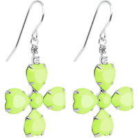 Clear Gem Green Neon Four Leaf Clover Dangle Earrings