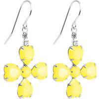 Clear Gem Yellow Neon Four Leaf Flower Dangle Earrings