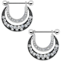 14G 5/8 Clear Gem Radiant Moonlit Night Nipple Shield Set