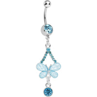 Aqua Gem Heavenly Butterfly Double Drop Belly Ring