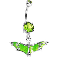 Green Gem Neon Flying Bat Dangle Belly Ring