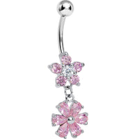Pink Gem Twice as Nice Flower Dangle Belly Ring