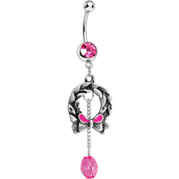 Pink Gem Antique Wreath with Bead Chain Drop Dangle Belly Ring