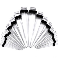 14G to 00G 18 Piece Set Ear Stretching Kit in Clear Acrylic