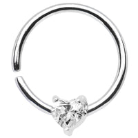 18G 3/8 Sterling Silver Clear CZ Heart Daith Tragus Earring