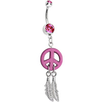 Pink Gem Peace Sign Dreamcatcher Dangle Belly Ring