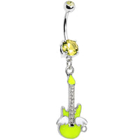 Double Yellow Gem Goddess of Rock Neon Guitar Dangle Belly Ring