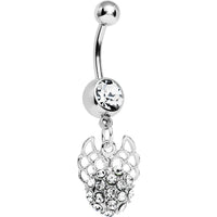 Crystalline Gem Paved Ball with Filigree Wings Dangle Belly Ring