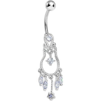 Light Purple Gem Pear with Dainty Rose Flower Dangle Belly Ring