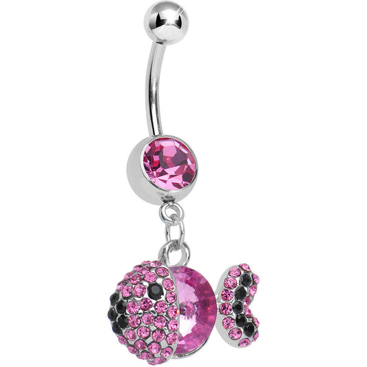 Pink Gem Paved Dazzling Fish Dangle Belly Ring