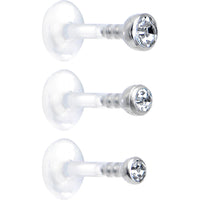 16G 1/4 Clear Gem Bioplast Triple Forward Helix Barbell 3 Pack Set