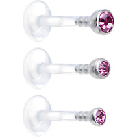 16G 5/16 Pink Gem Bioplast Triple Forward Helix Barbell 3 Pack Set