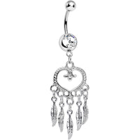 Clear Gem Heart Full of Dreamcatcher Dangle Belly Ring